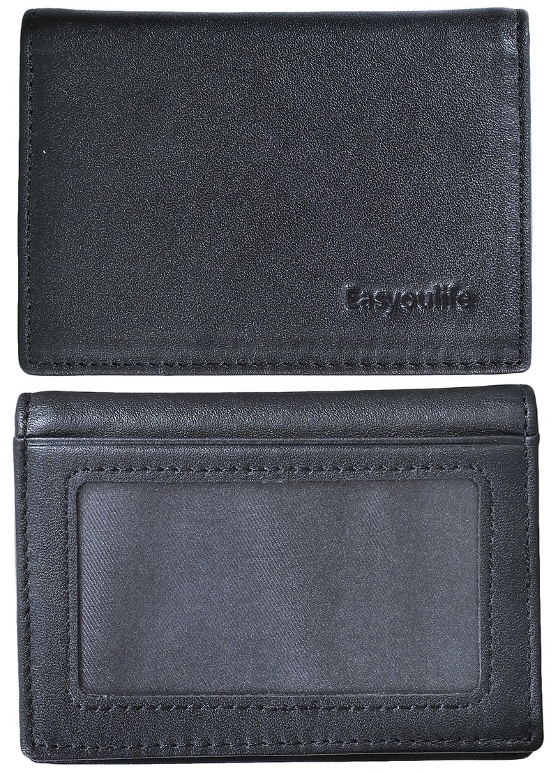 Easyoulife RFID Slim Wallet Men Thin Bifold Front Pocket Wallet Genuine Leather Card Holder (Black) - Image 2